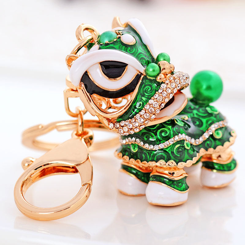 Chinese Cute Lion Dance Alloy Keychain Hanging Decorations-5