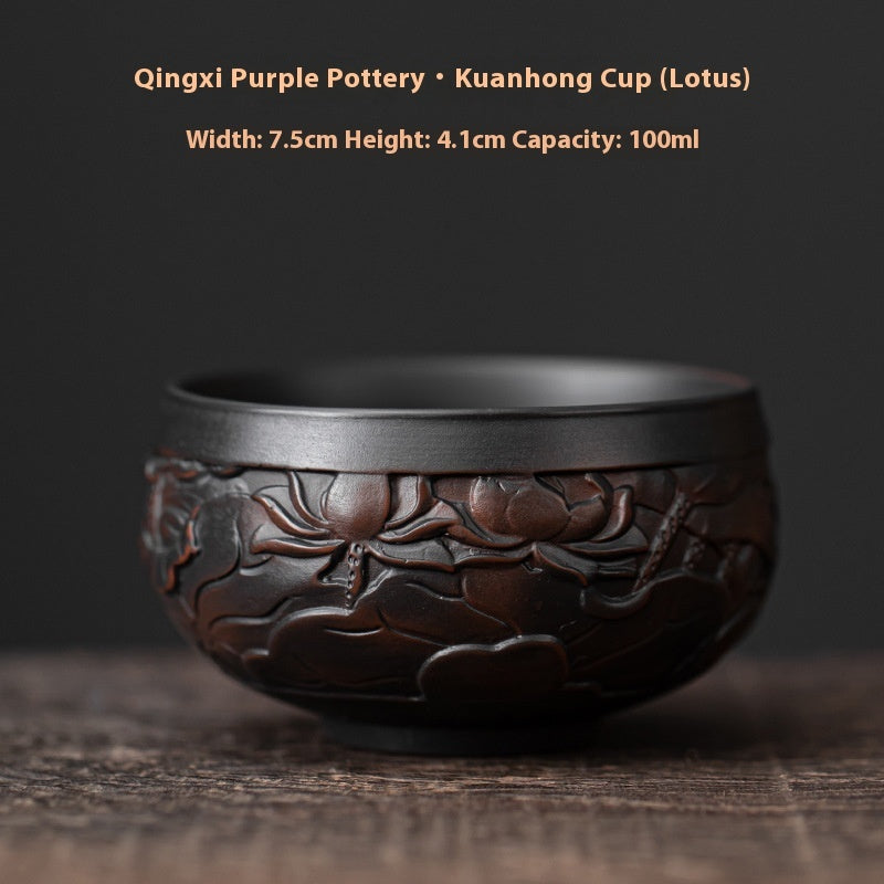 Chinese Embossed Kung Fu Tea Teacup Qingxi Purple Clay Ceramic Cup-11