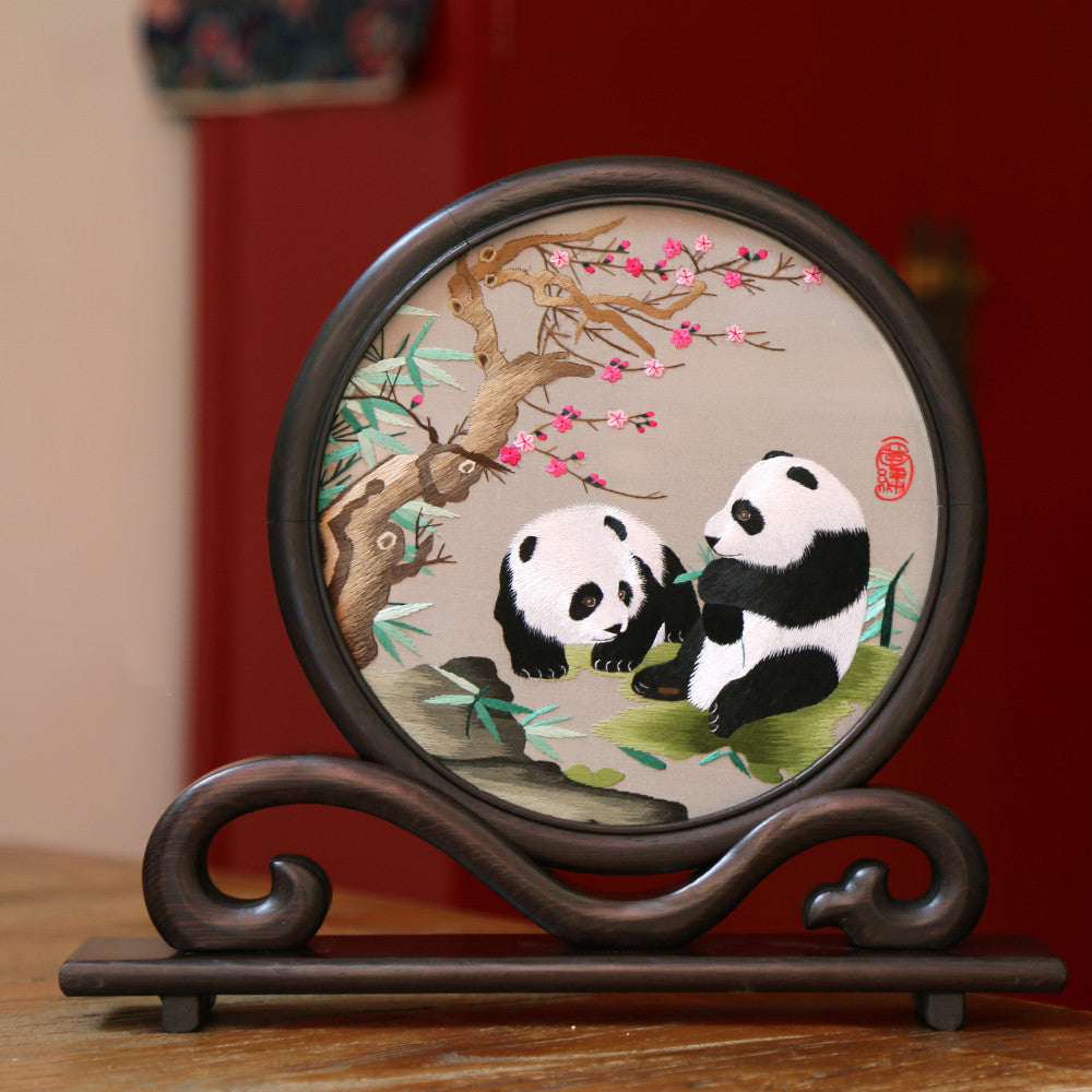 Chinese Folk Handmade Shu Embroidery Panda Souvenir Ornament-1