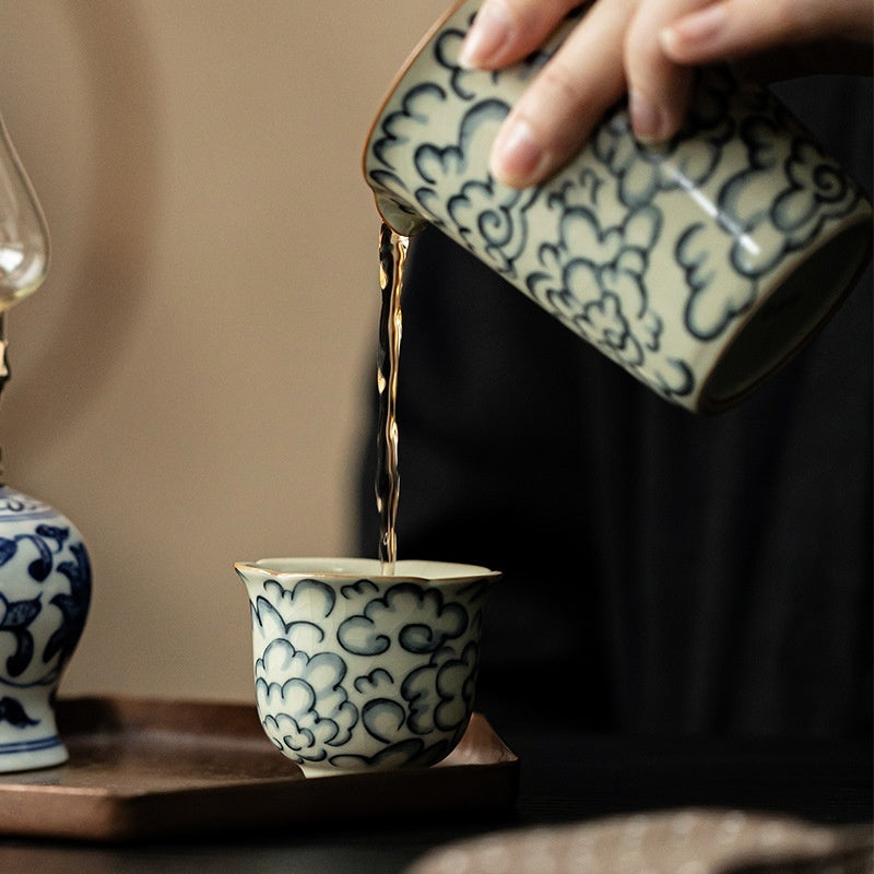 Chinese Kung Fu Tea Set Ru Kiln Auspicious Clouds Household Ceramic Cup-2