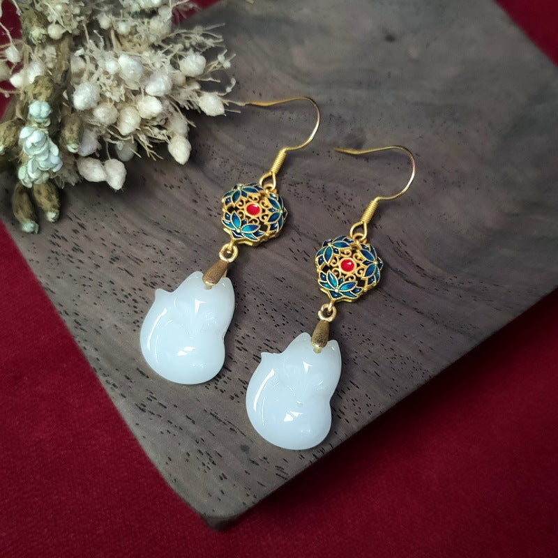 Chinese Style Fox Chalcedony With Ancient Style Earrings-4