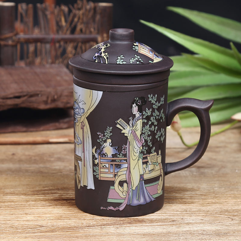 Chinese Style Majestic Dragon Purple Clay Teacup with Tea Strainer-3