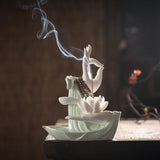Chinese Zen Ceramic Bergamot Lotus Living Room Incense Burner Ornaments-4