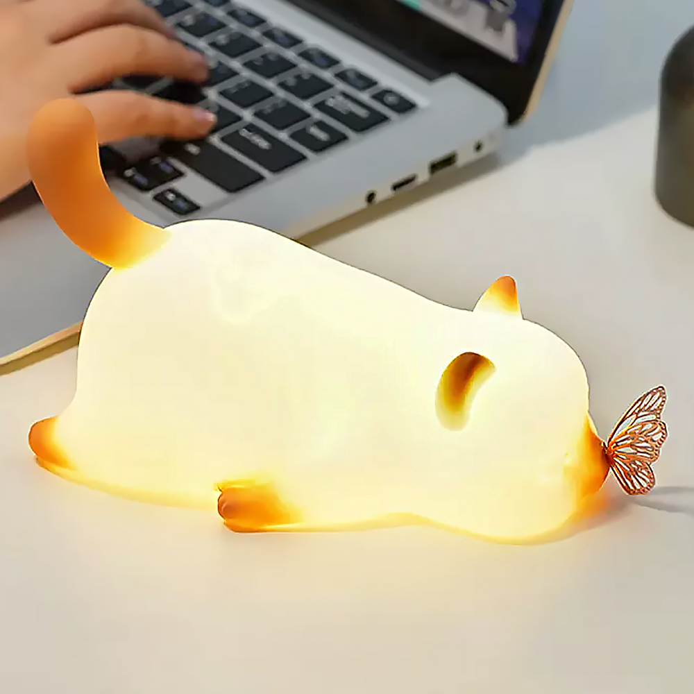 Civet Cat Admiring Butterfly Silicone Lamp-3