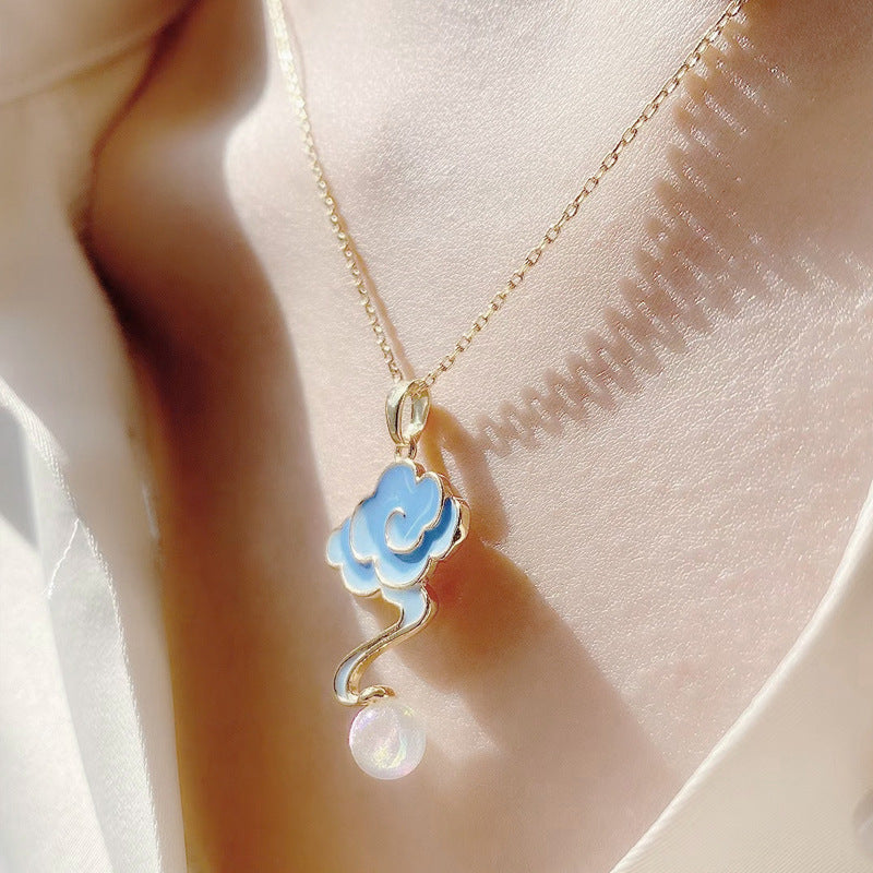 Classical Auspicious Cloud Enamel Drop Glaze Earrings Necklace Set-1