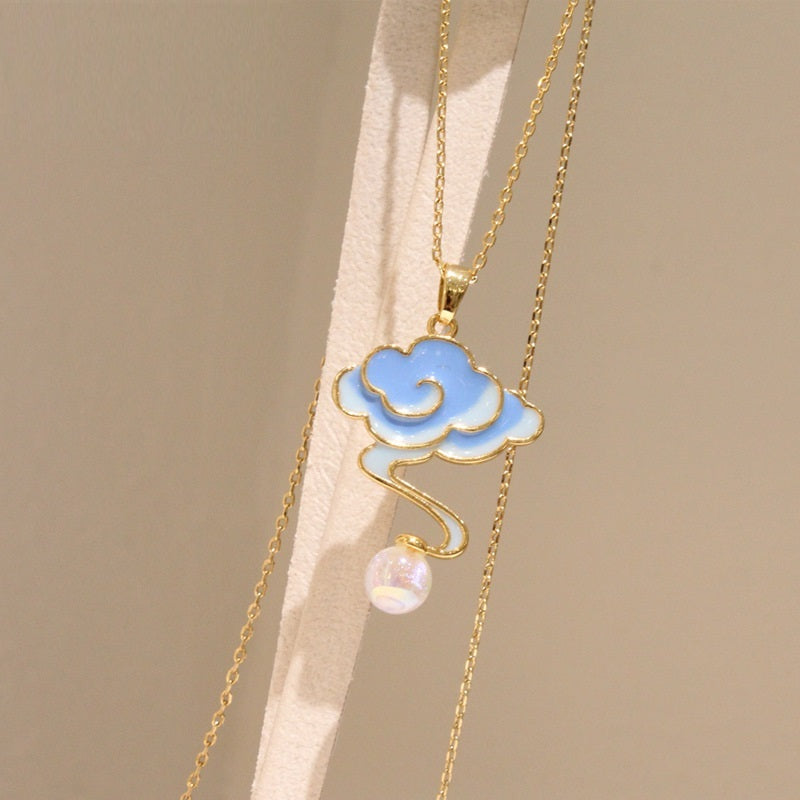 Classical Auspicious Cloud Enamel Drop Glaze Earrings Necklace Set-3