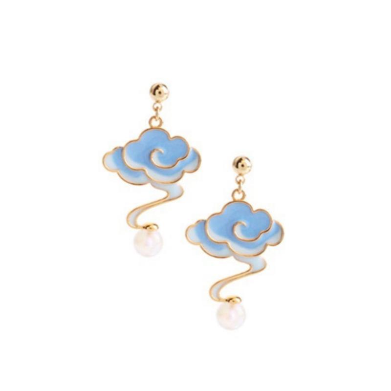 Classical Auspicious Cloud Enamel Drop Glaze Earrings Necklace Set-5