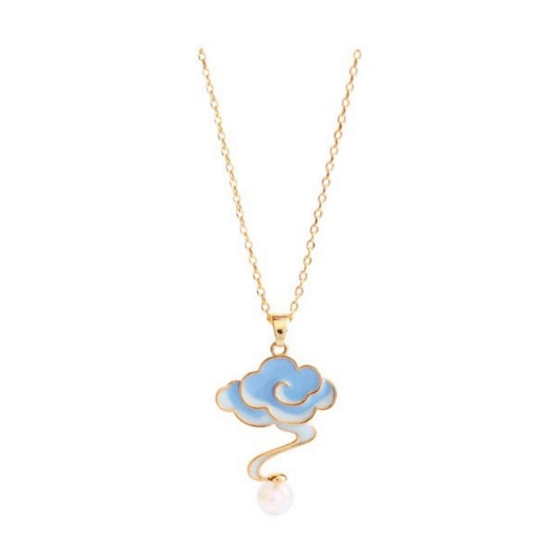 Classical Auspicious Cloud Enamel Drop Glaze Earrings Necklace Set-6