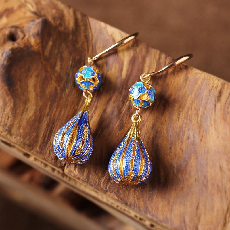 Cloisonne Ancient Style Temperament Droplet Shape Earrings-3