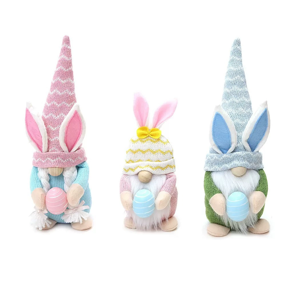Easter Bunny Figurines Ornament Holding Easter Egg Doll Theme Party Decorations-4