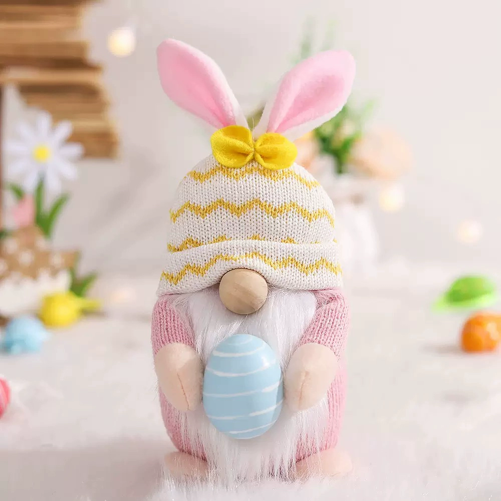 Easter Bunny Figurines Ornament Holding Easter Egg Doll Theme Party Decorations-5