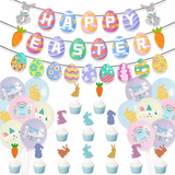 Easter Decorations Flag Banner Easter Egg Cake Inserts Balloon Party Decorations-4
