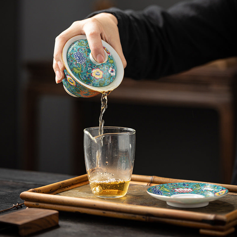 Enamel Cups Ceramic Gaiwan Dragon and Phoenix Tea Cup-2