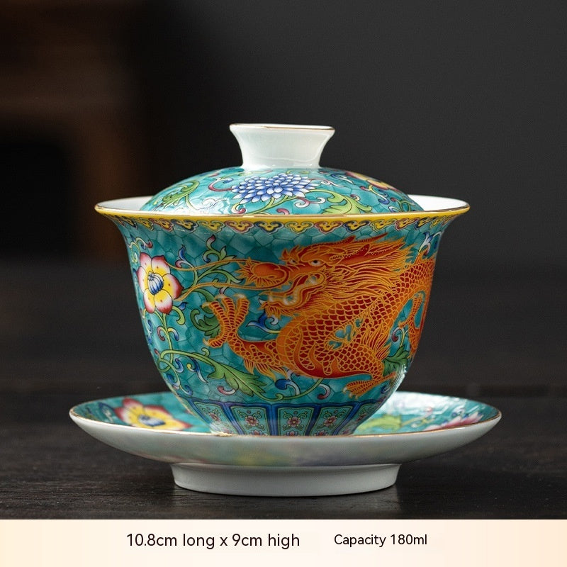 Enamel Cups Ceramic Gaiwan Dragon and Phoenix Tea Cup-5