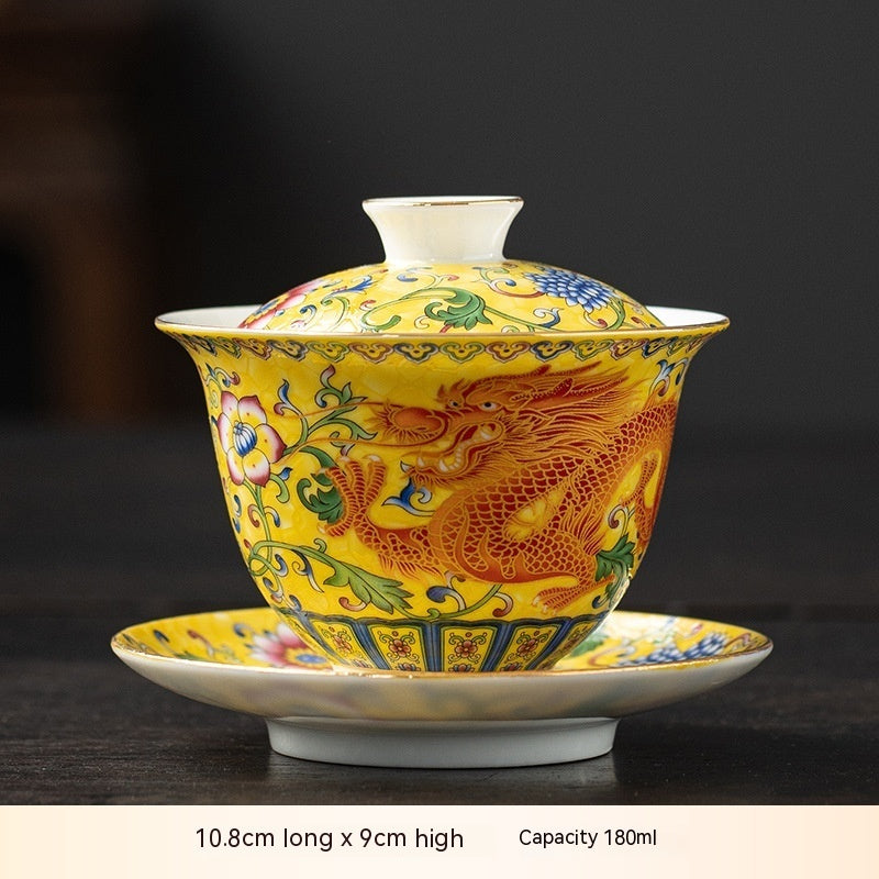 Enamel Cups Ceramic Gaiwan Dragon and Phoenix Tea Cup-6