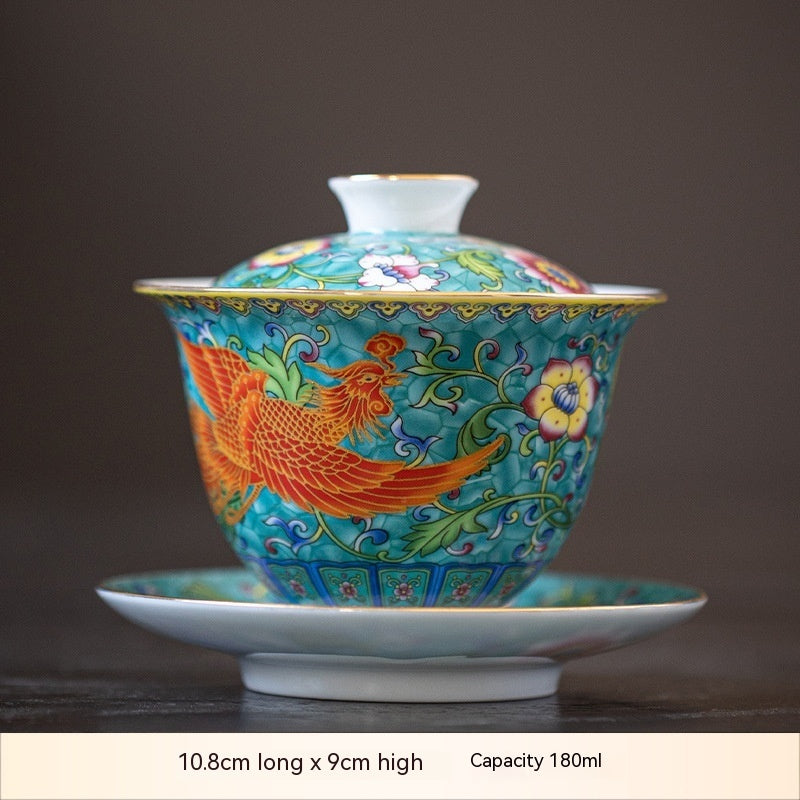 Enamel Cups Ceramic Gaiwan Dragon and Phoenix Tea Cup-7