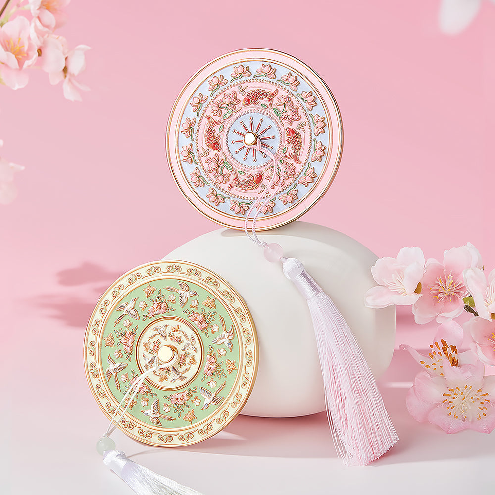 Flower and Bird Pattern Embossed Portable Mirror-1