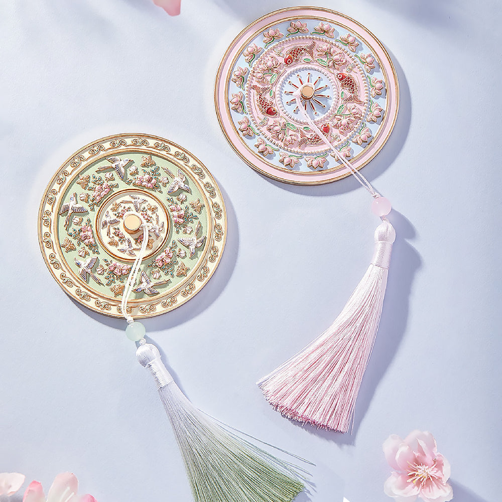 Flower and Bird Pattern Embossed Portable Mirror-4