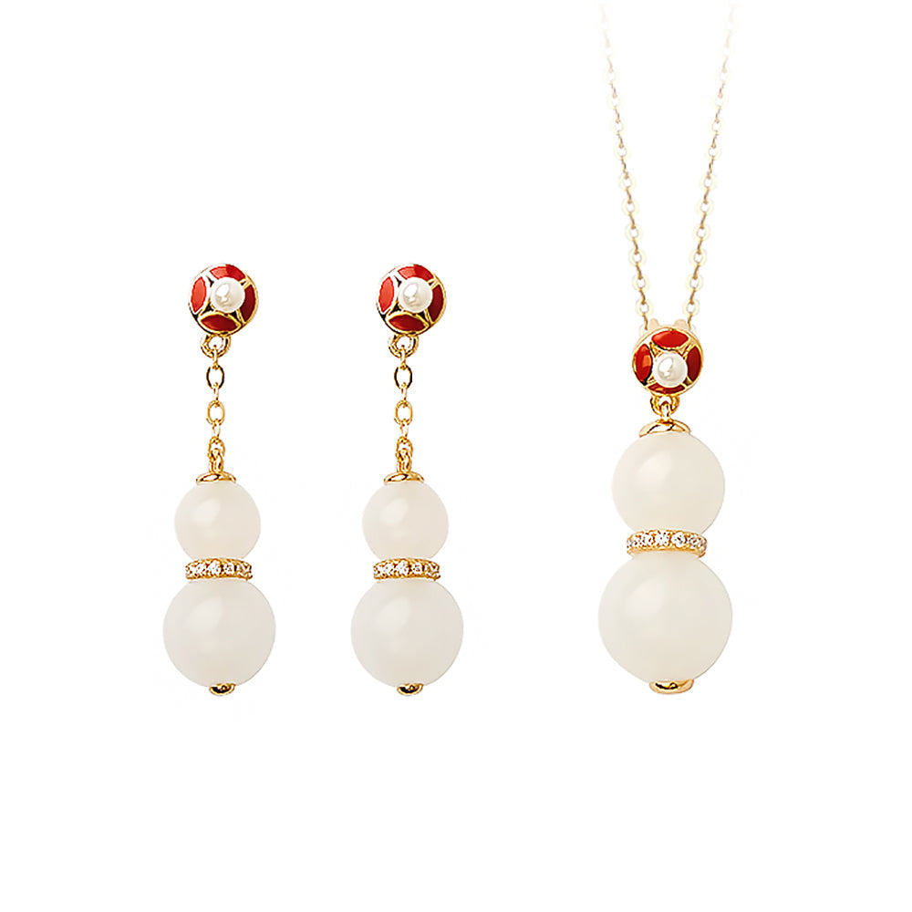 Fortune and Health White Jade Pendant Earrings-1
