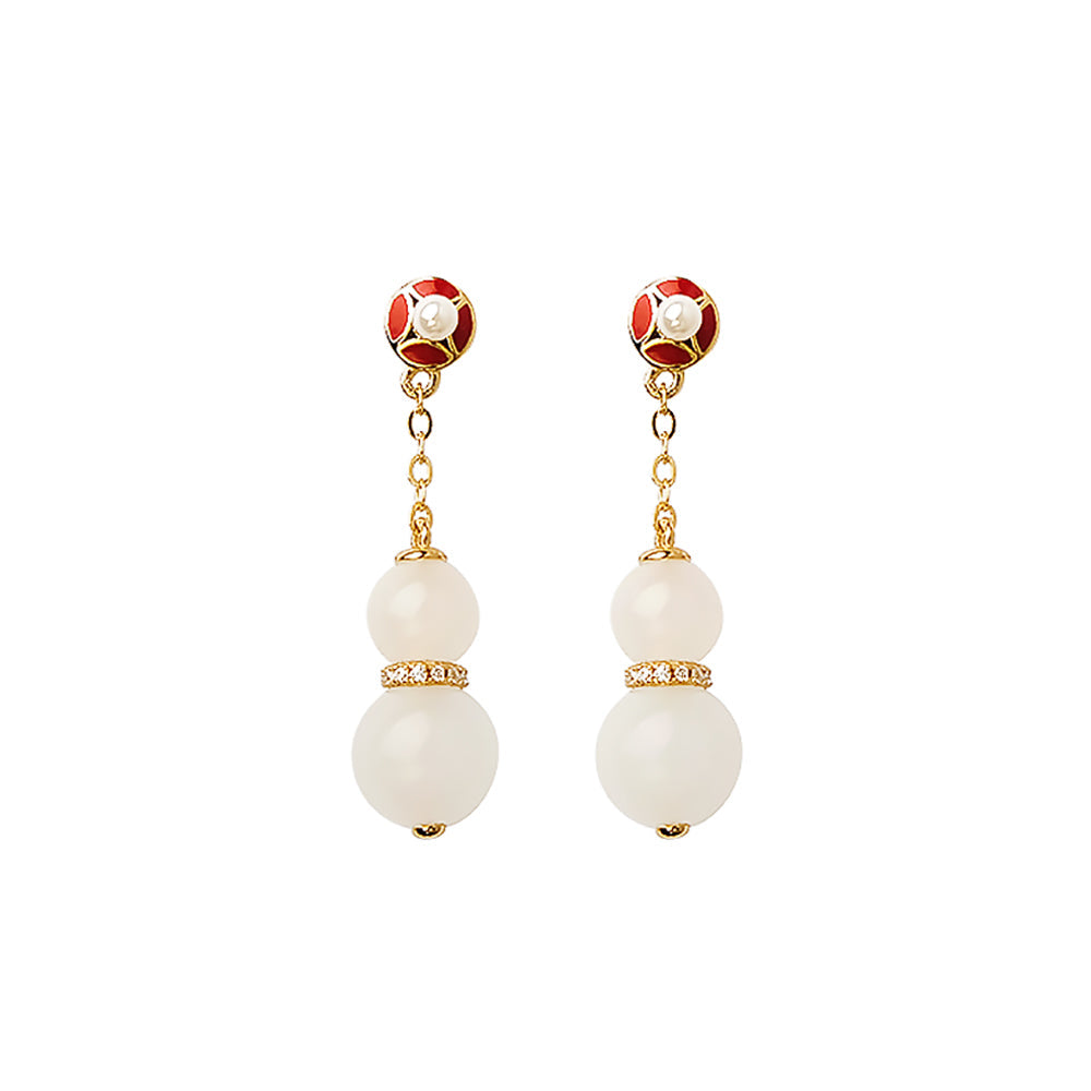Fortune and Health White Jade Pendant Earrings-2