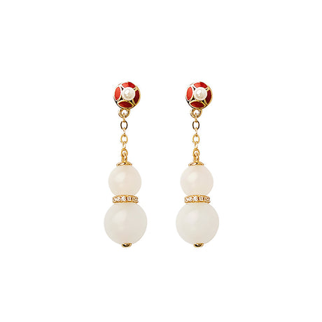 Fortune and Health White Jade Pendant Earrings-2