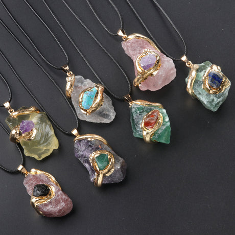 Gilding Crystal Stone Pendant Stone Irregular Necklace-1