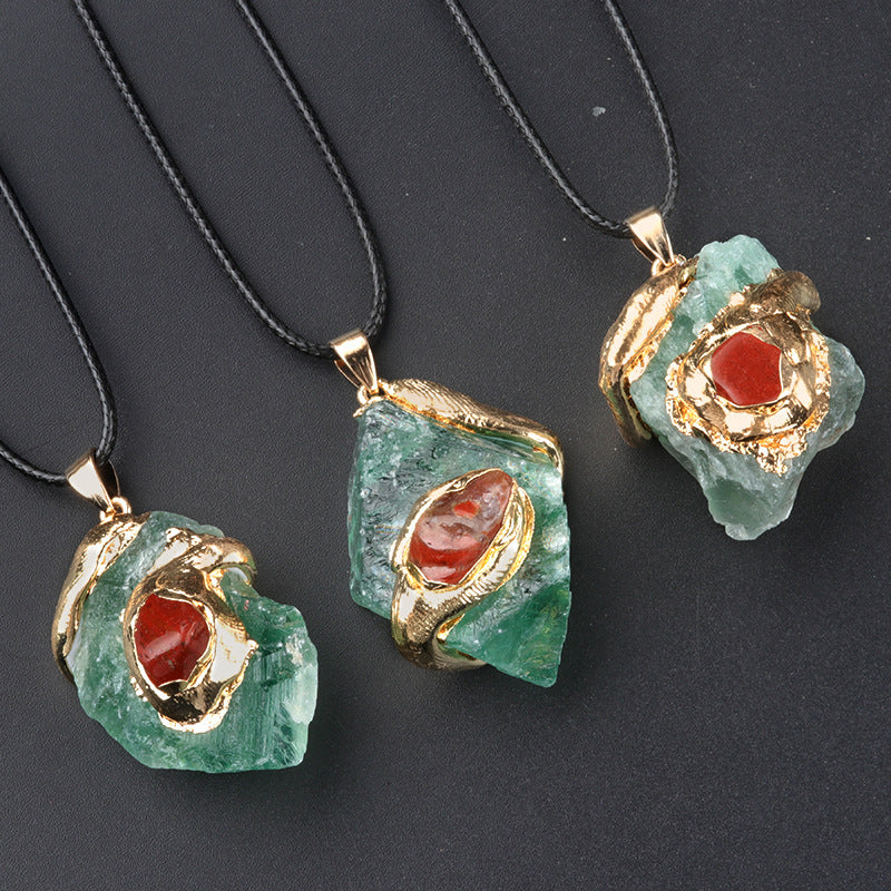 Gilding Crystal Stone Pendant Stone Irregular Necklace-4