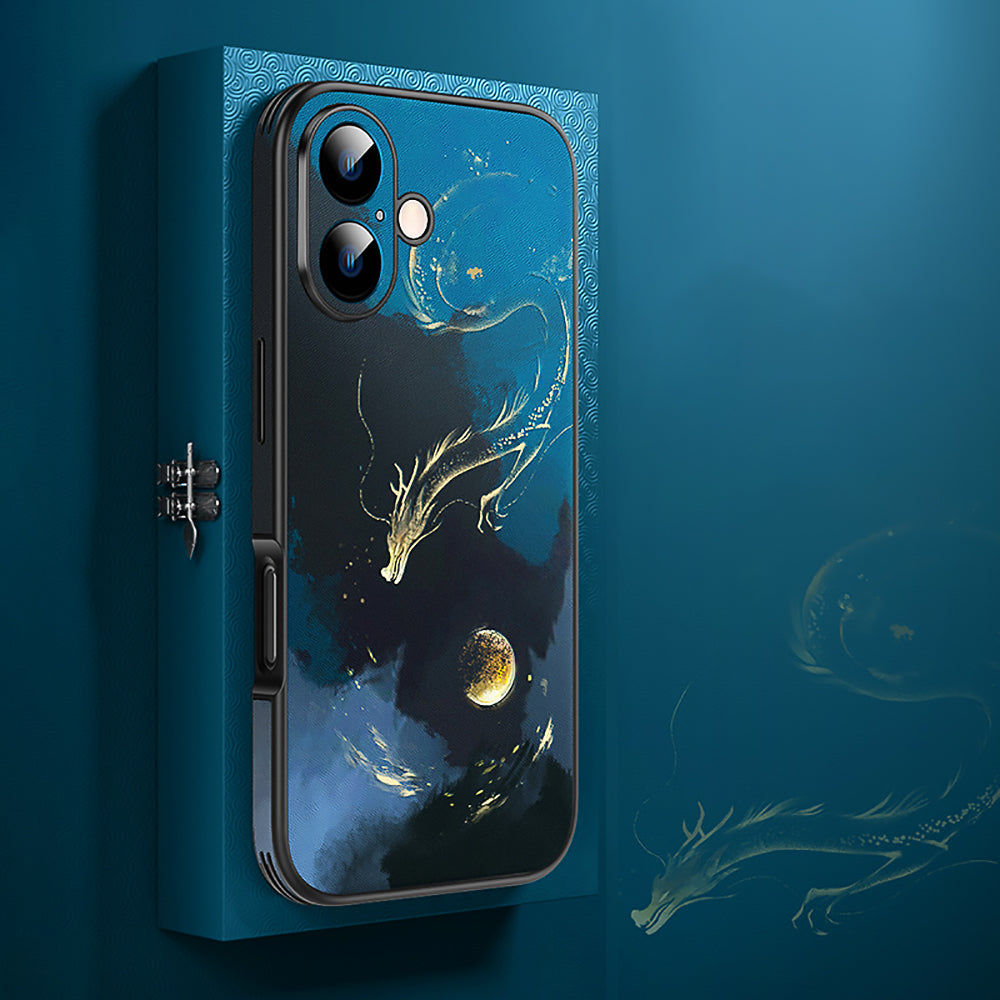 Golden Dragon Chasing the Moon iPhone 16 Mobile Phone Case-1
