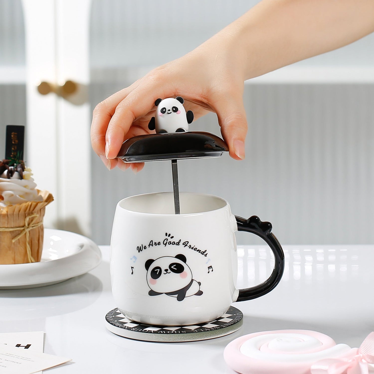 Good Looking Creative Gifts 3D Panda Spoon Ceramic Cup Mug-3