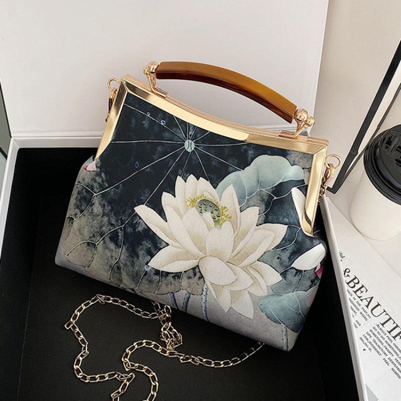 Chinese Style Lotus Peony Crossbody Bag-2