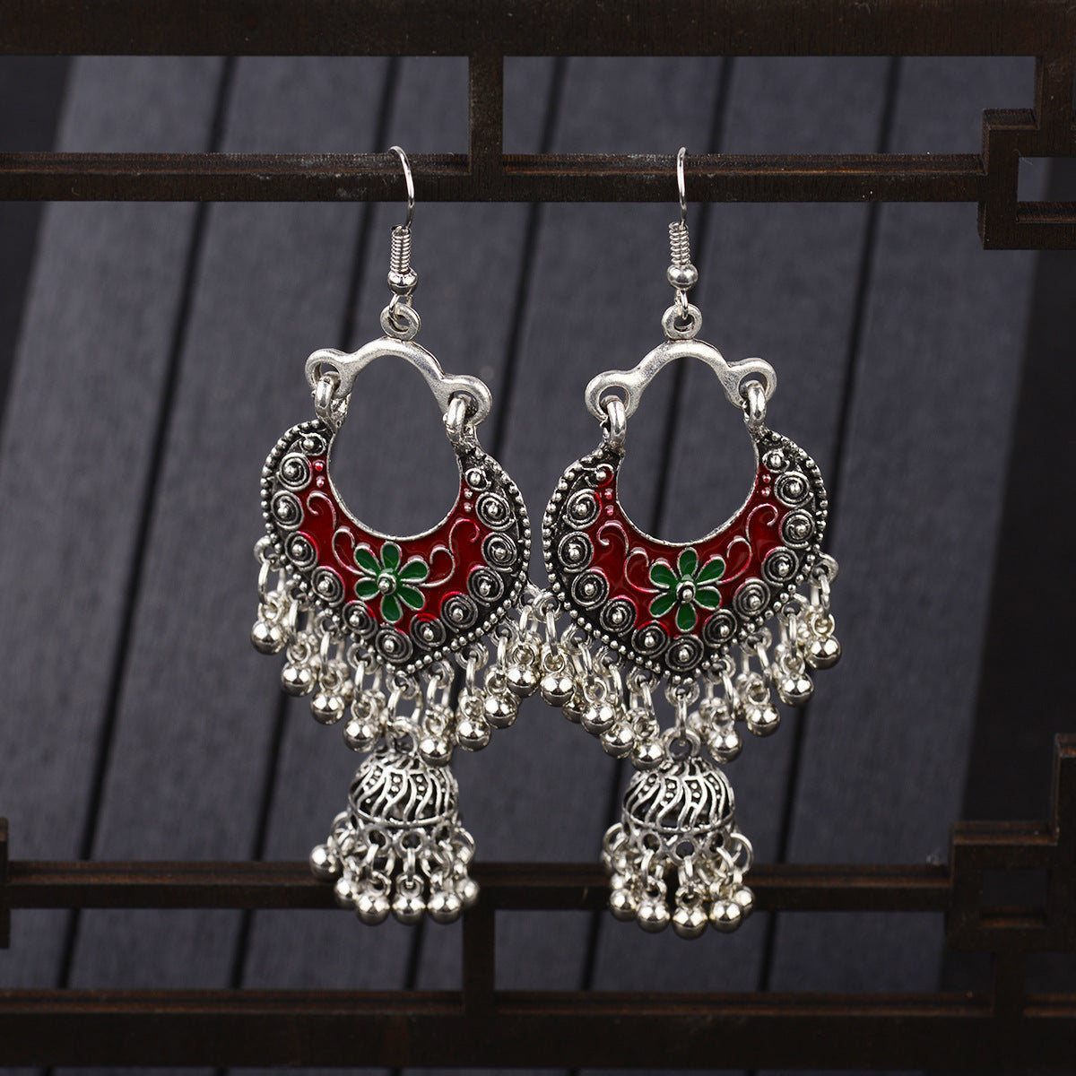 Hmong Vintage Style Tassel Style Painted Earrings-1