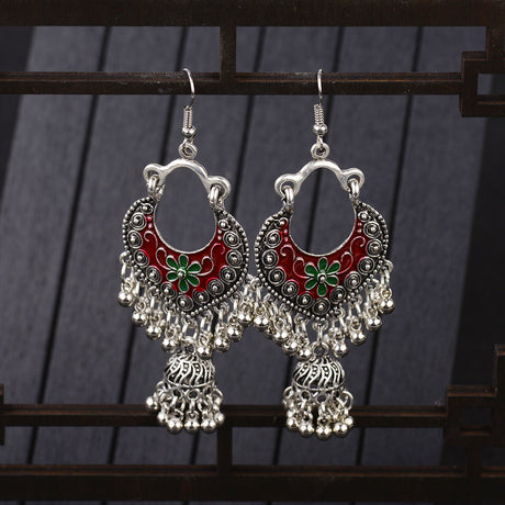 Hmong Vintage Style Tassel Style Painted Earrings-1