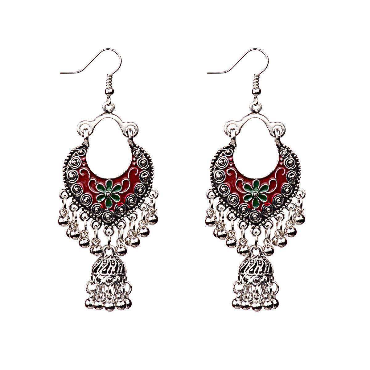 Hmong Vintage Style Tassel Style Painted Earrings-4