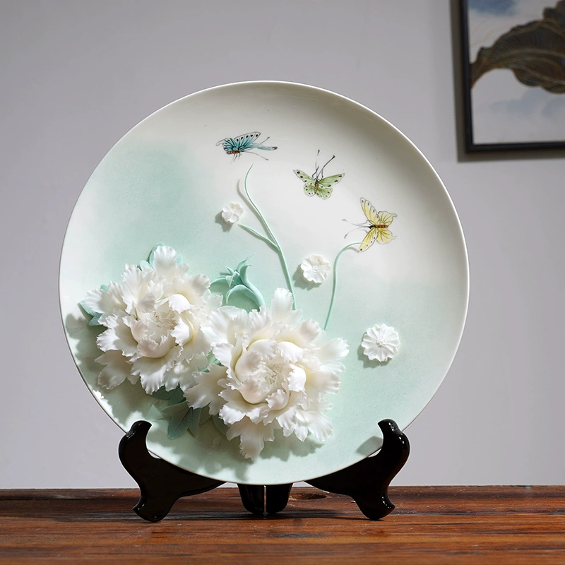 Housewarming Gift Ceramic 3D Flower Plate Hand-painted Ornament-3