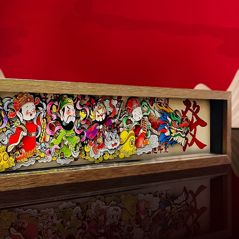 Housewarming Gifts Chinese Paper Cut Five-Way God of Wealth Lucky Ornaments-5