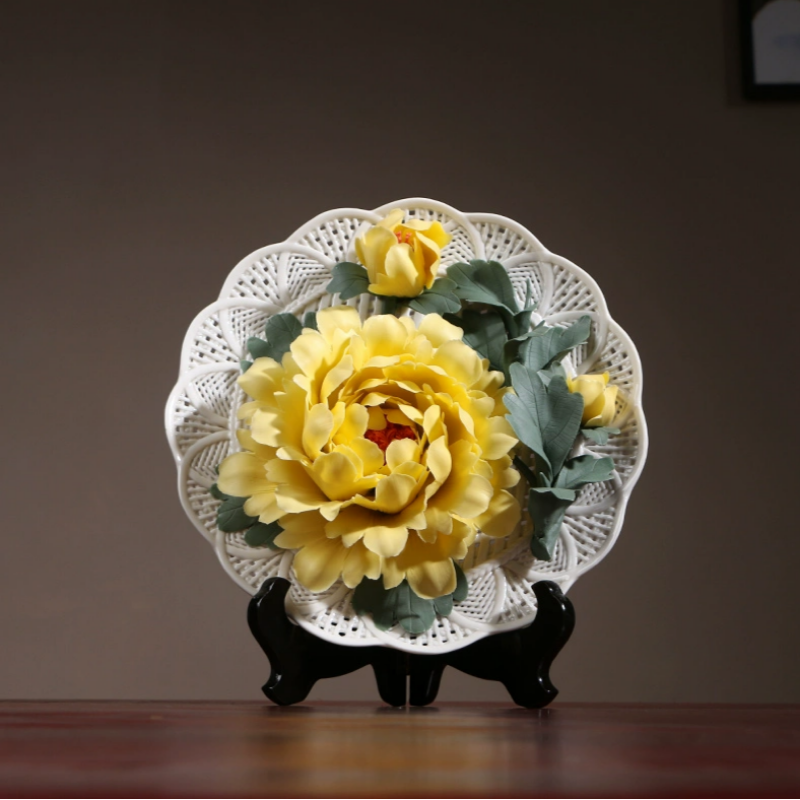 Housewarming Gifts Peony Flower Plate Ceramics Ornaments Crafts-9