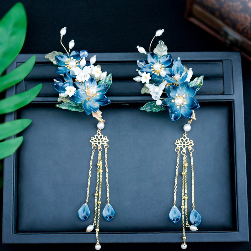 Ink Blue Ancient Style Tassel Hairclip Hair Accessories-1