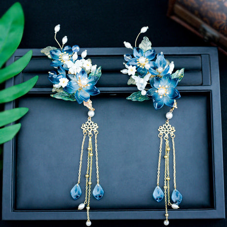 Ink Blue Ancient Style Tassel Hairclip Hair Accessories-1