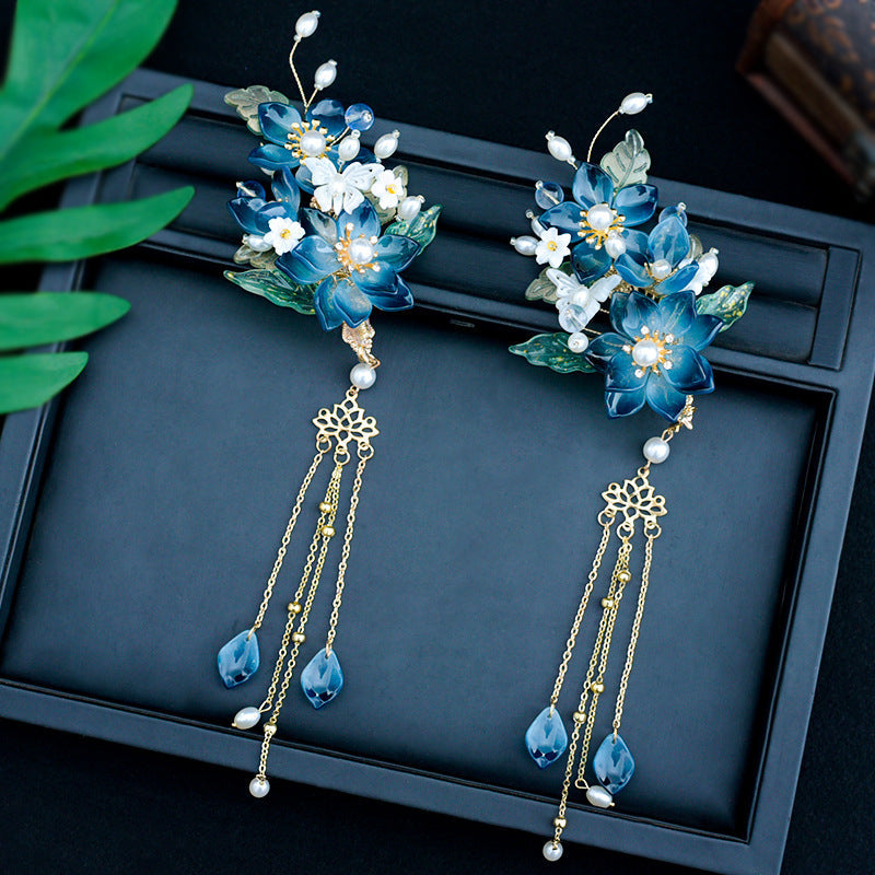 Ink Blue Ancient Style Tassel Hairclip Hair Accessories-2