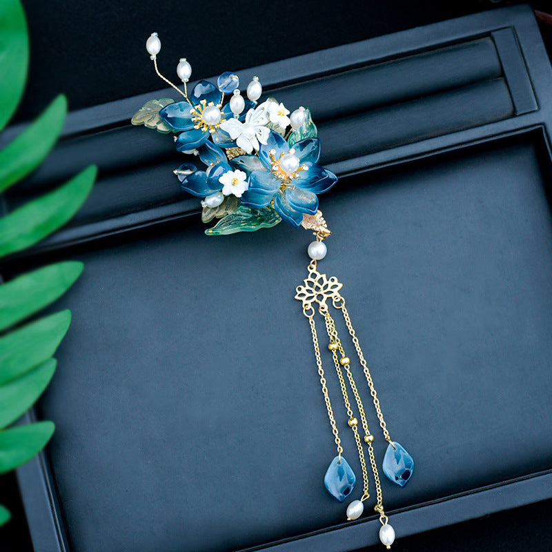 Ink Blue Ancient Style Tassel Hairclip Hair Accessories-3