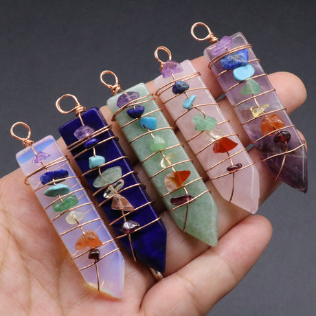 Jade Crystal Arrow Shape Seven Chakra Crystal Pendant-1