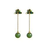 Jasper Lotus Heart New Chinese Style Women Earrings-5