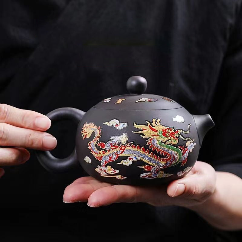 Kung Fu Tea Teapot - Dragon Phoenix Purple Clay Material | Color Change When Hot-7