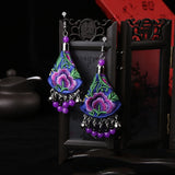 Minority Style Peony Flower Hand Embroidered Earrings-1