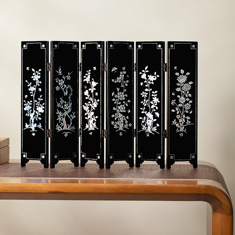 Mother of Pearl Black Screen Folding Screen Chinese New Year Crafts Lacquerware Desktop Decorations-3