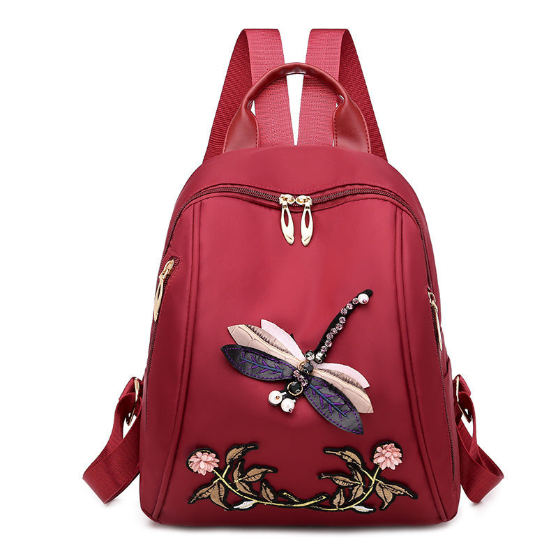 Multifunctional Oxford Cloth Fashion Dragonfly Embroidery Casual Bag-1
