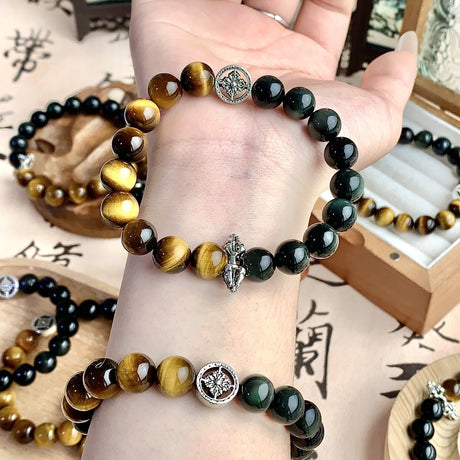 Natural Crystal Bracelet Golden Tigerite Silver Obsidian Bracelet-1