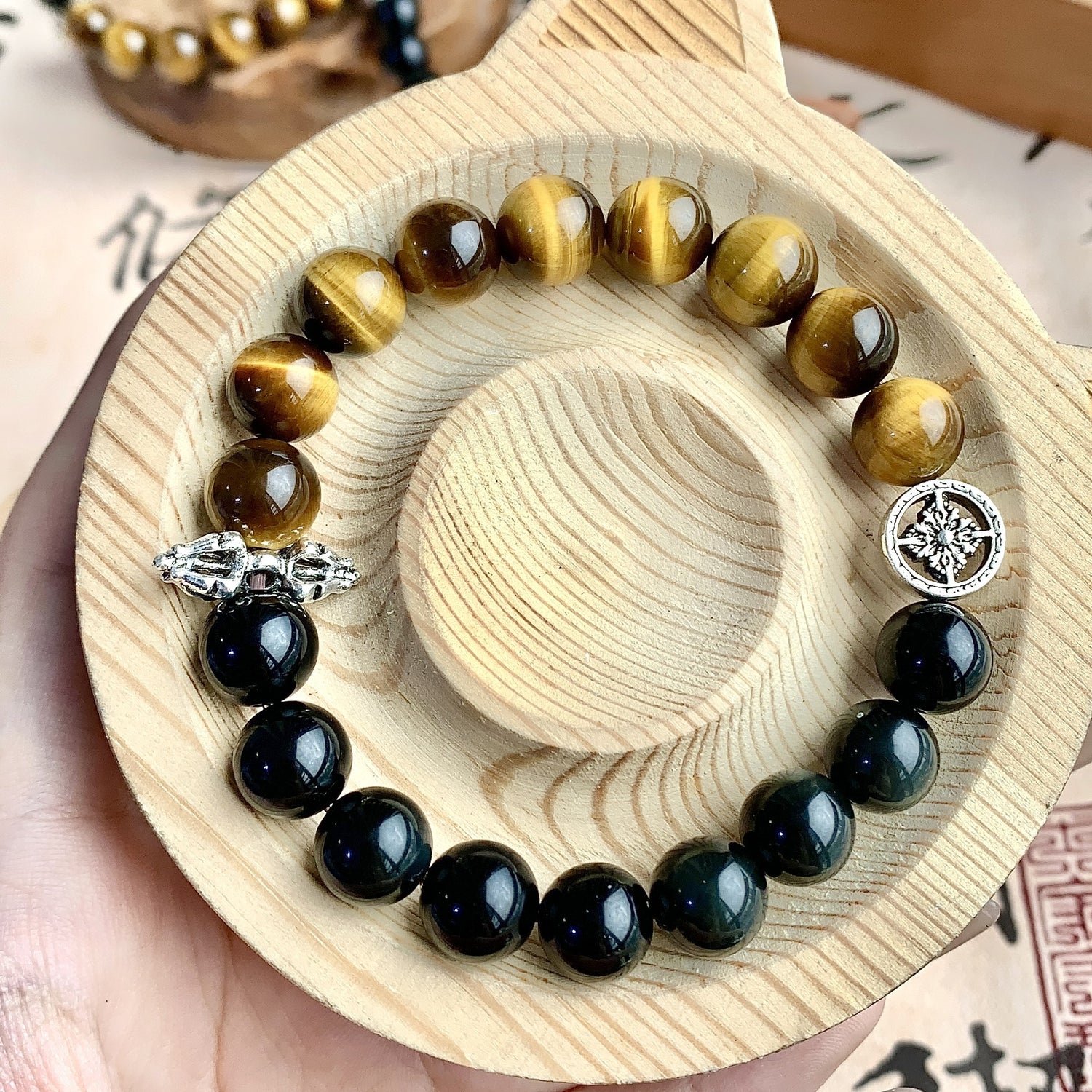 Natural Crystal Bracelet Golden Tigerite Silver Obsidian Bracelet-2