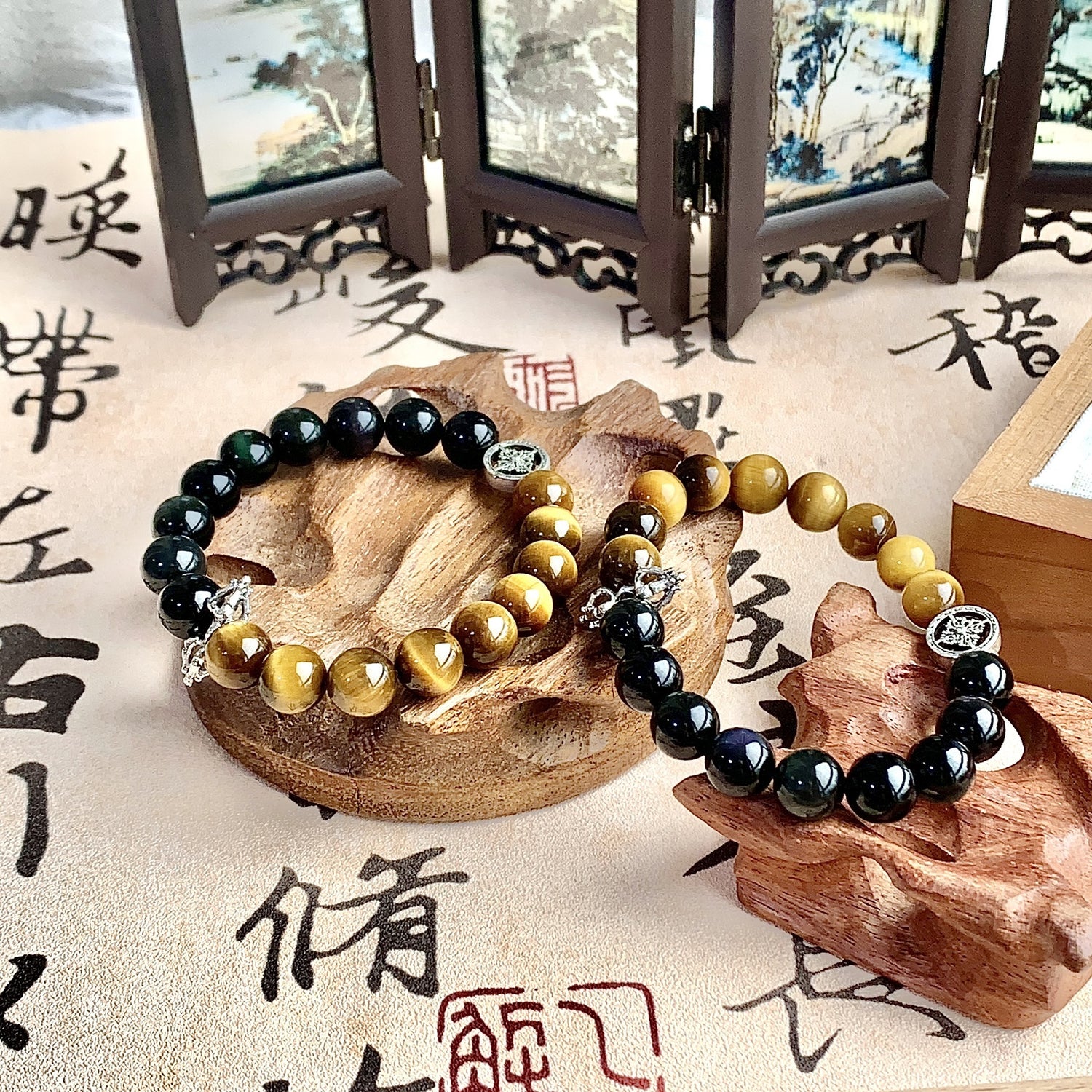Natural Crystal Bracelet Golden Tigerite Silver Obsidian Bracelet-4