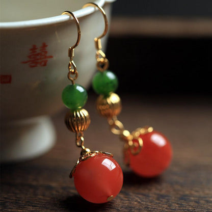 Natural Southern Red Agate Carrying Beads Earrings-1